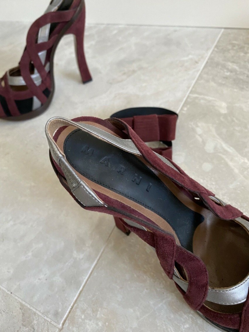 Marni Burgundy Suede Woven Sandals Size 36