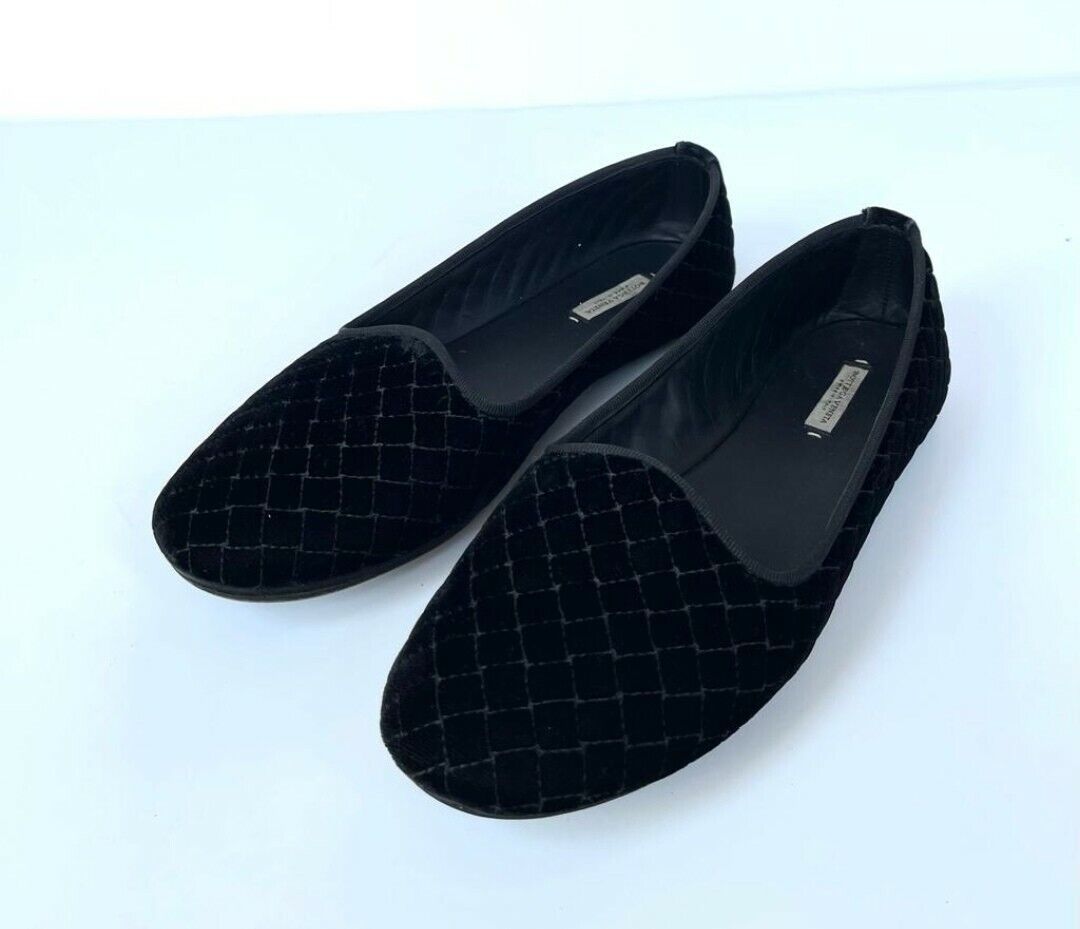 Preowned Bottega Veneta Quilted Velvet Gondoliera Flats Size 37 Black leather