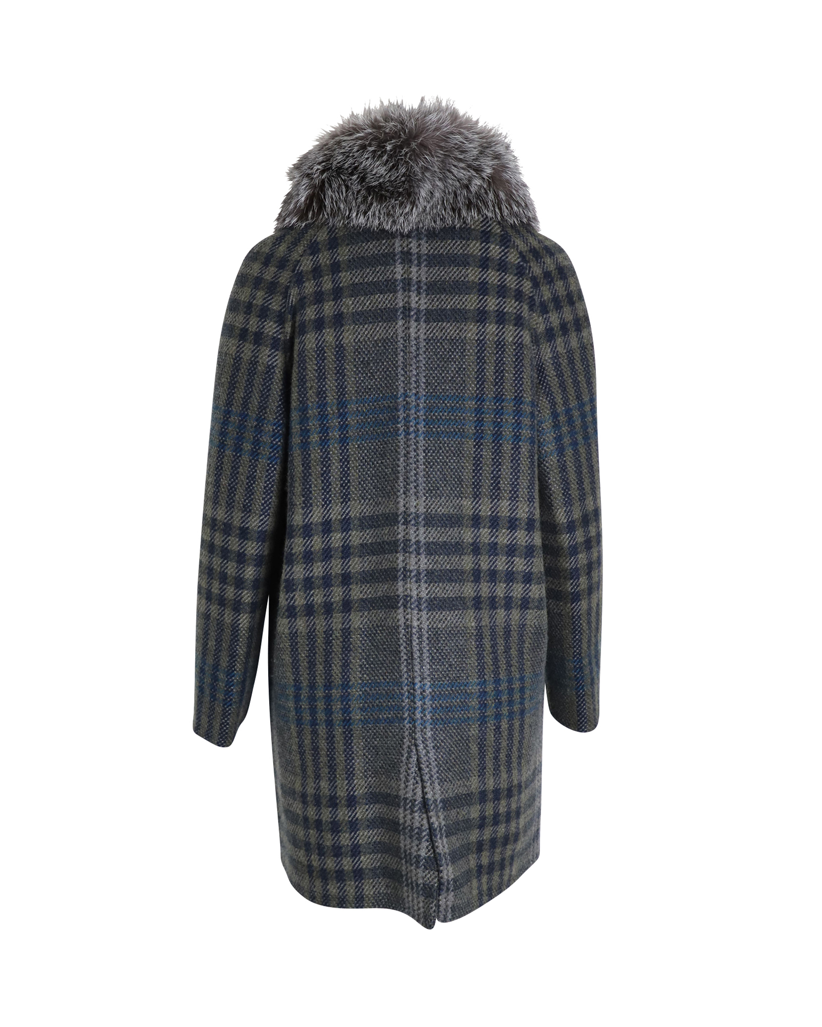 Loro Piana Cashmere and Fur Collar Plaid Coat Size M