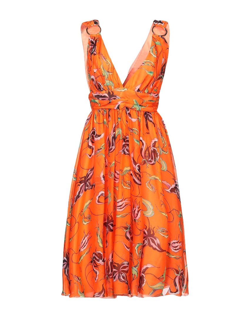 Fausto Puglisi Orange Printed Silk Chiffon Dress Size XS