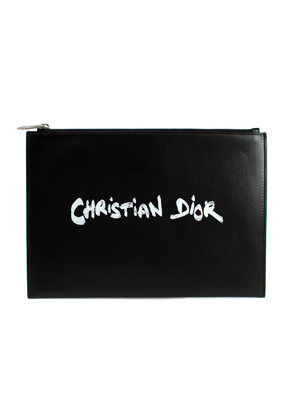 Men's Dior Black Graffiti Logo Print Leather Pouch black white