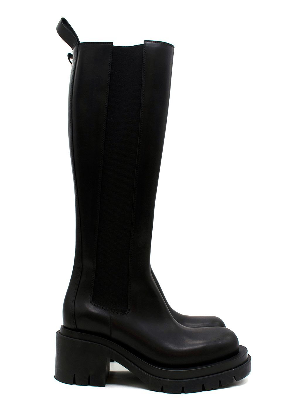 Preowned Bottega Veneta Lug Black Leather Tall Boots Size 395