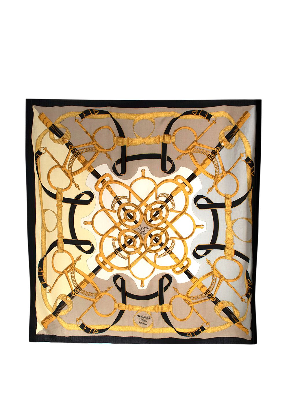 Preowned Hermes Hermès Cashmere Blend 'Eperon d'or' Scarf 90x90 black/gold cashmere/silk