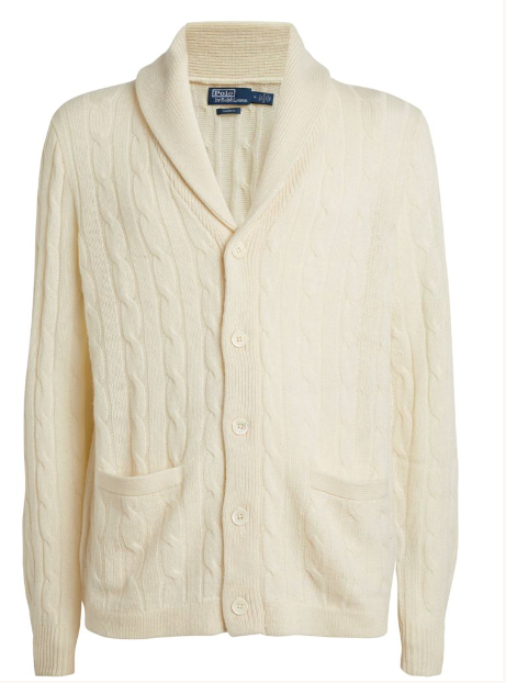 Men's Polo Ralph Lauren Cream Shawl-Collar Cashmere Cardigan Size XL