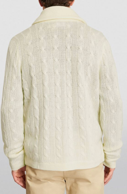 Men's Polo Ralph Lauren Cream Shawl-Collar Cashmere Cardigan Size XL