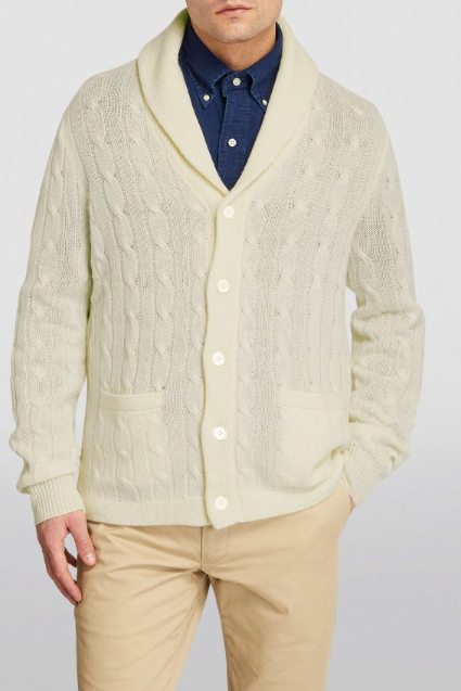 Men's Polo Ralph Lauren Cream Shawl-Collar Cashmere Cardigan Size XL