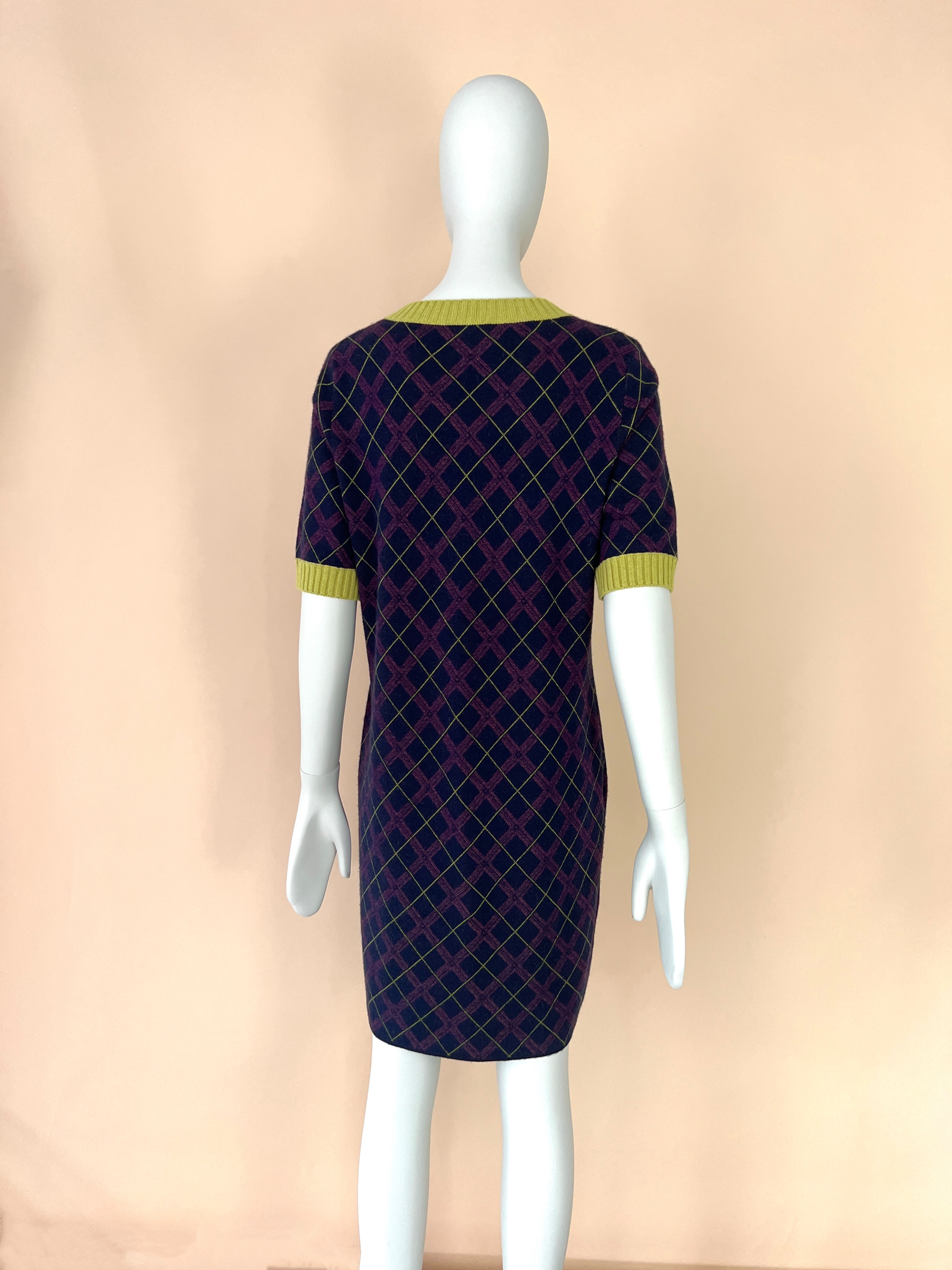 Chanel Navy Argyle Cashmere Dress Size S multicolor