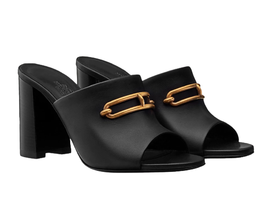 Hermes Camilla Roulis Buckle Black Leather Mules Size 37