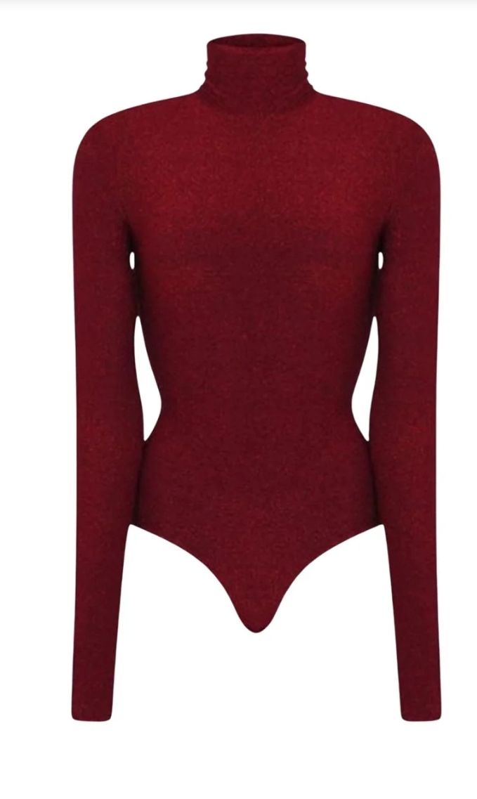 Alexandre Vauthier Burgundy Turtleneck Bodysuit Size XS jersey