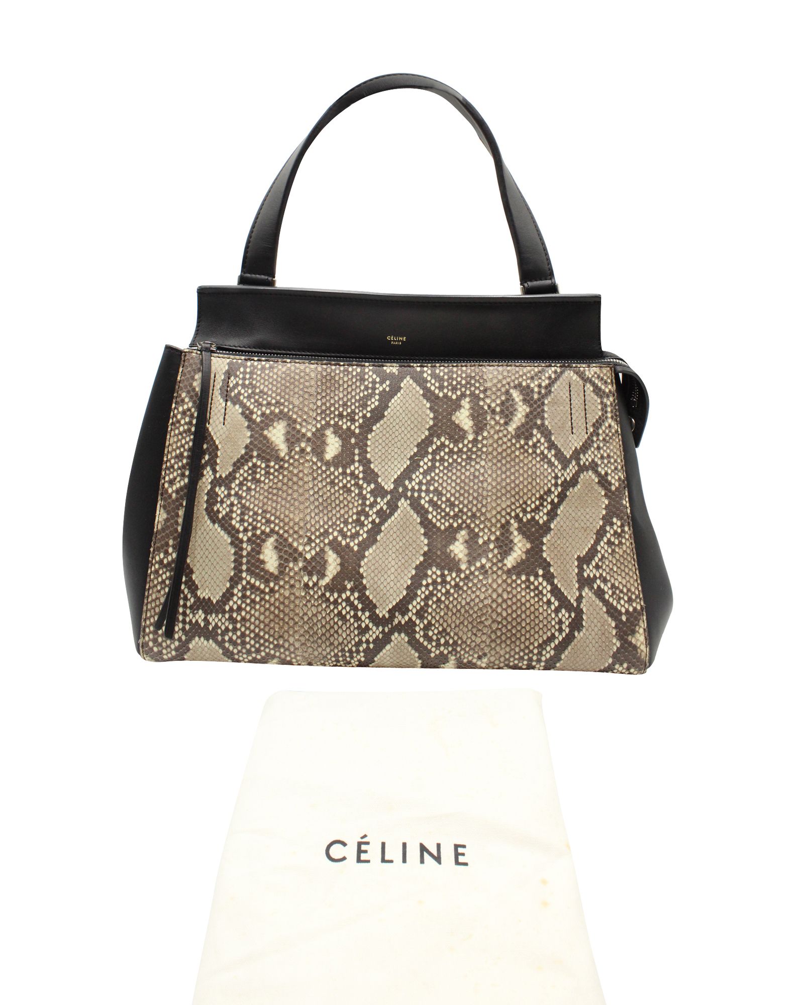 Celine Python  Black Leather Edge Shoulder Bag