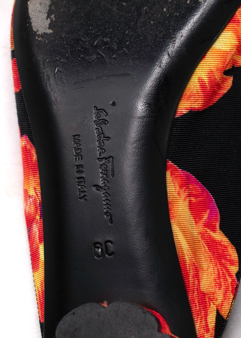 Preowned Salvatore Ferragamo Red and Black Floral Pointed Mules Size 36 black red orange grosgrain/sole-/leather