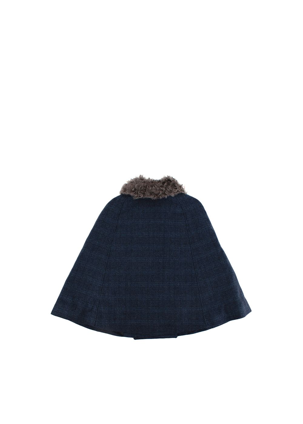 Boys Marie Chantal Double-Breasted Blue Checked Cape With Fur Collar Size 6 Years