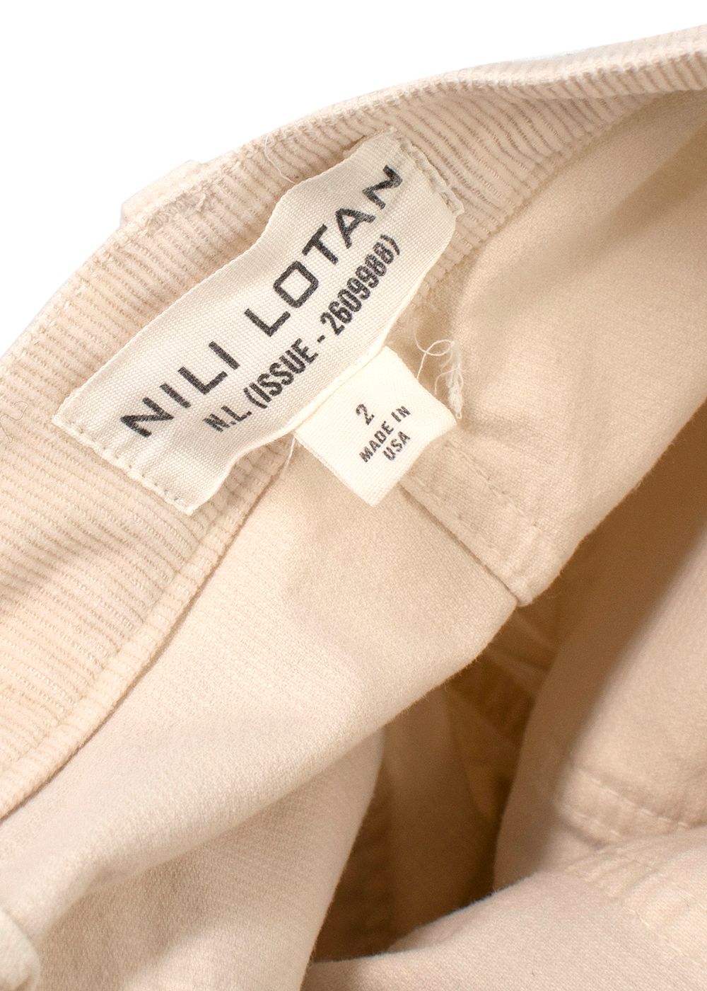 Preowned Nili Lotan Cream Florence Corduroy Trousers Size XS cotton