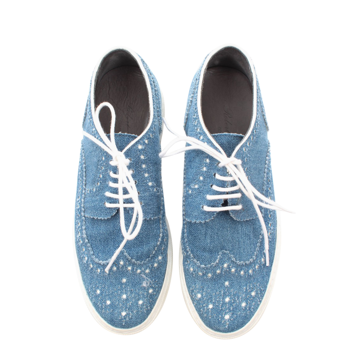 Preowned Roberto Clergerie Denim Brogue Sneakers Size 365 Blue leather