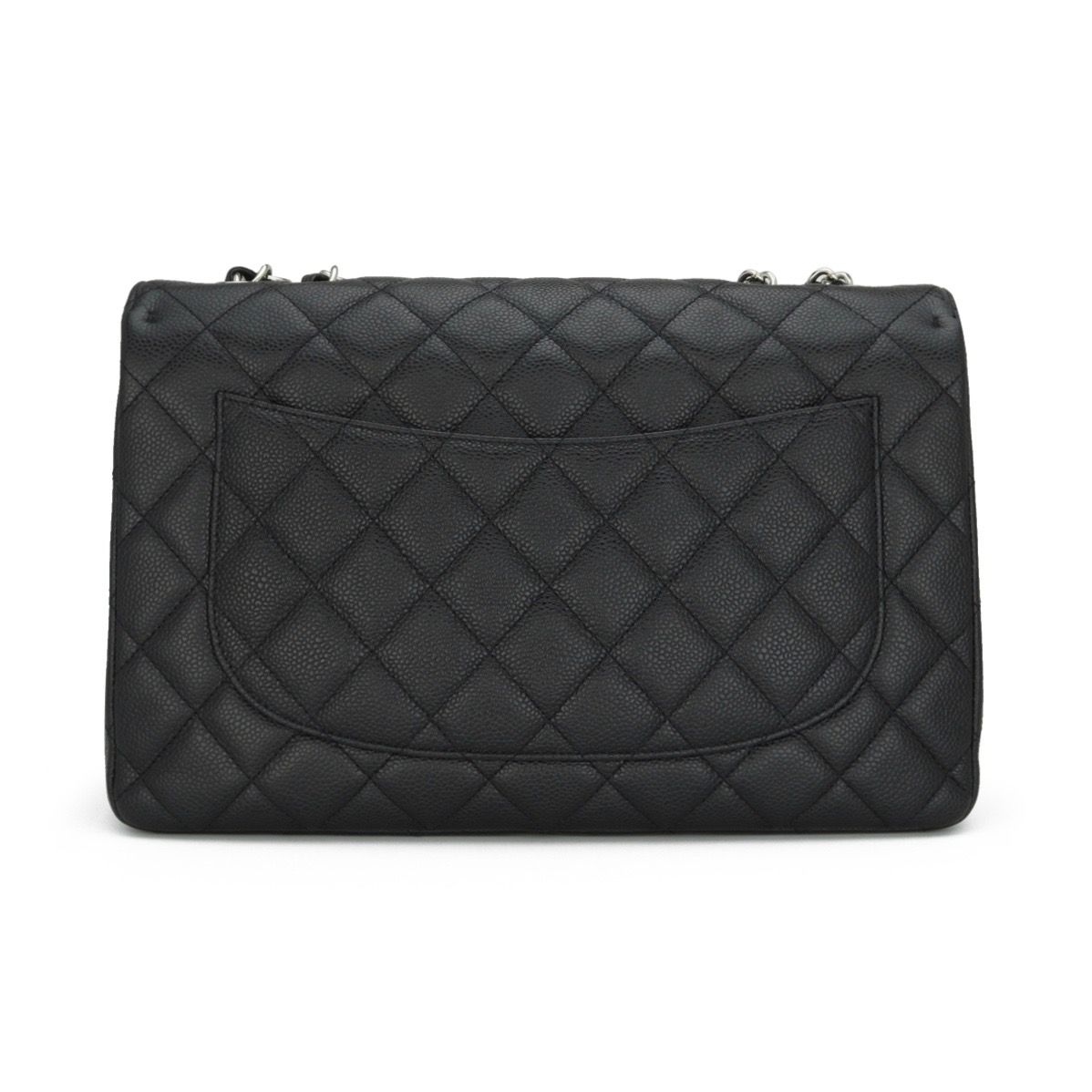 Preowned Chanel Black Caviar Leather Single Flap Jumbo with Silver Hardware grained calfskin-caviar