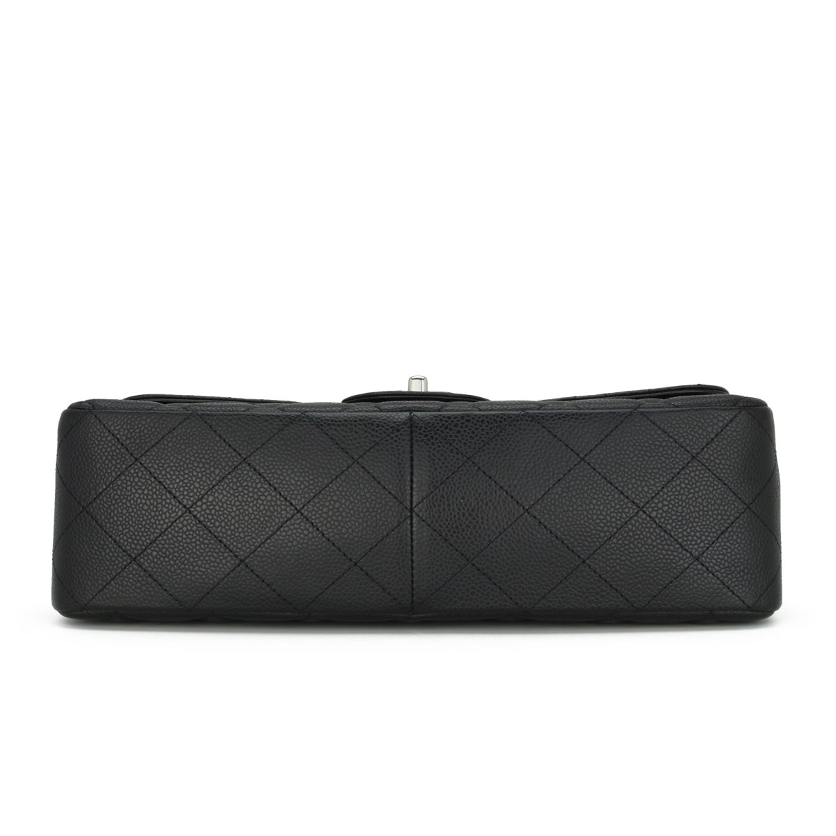 Preowned Chanel Black Caviar Leather Single Flap Jumbo with Silver Hardware grained calfskin-caviar