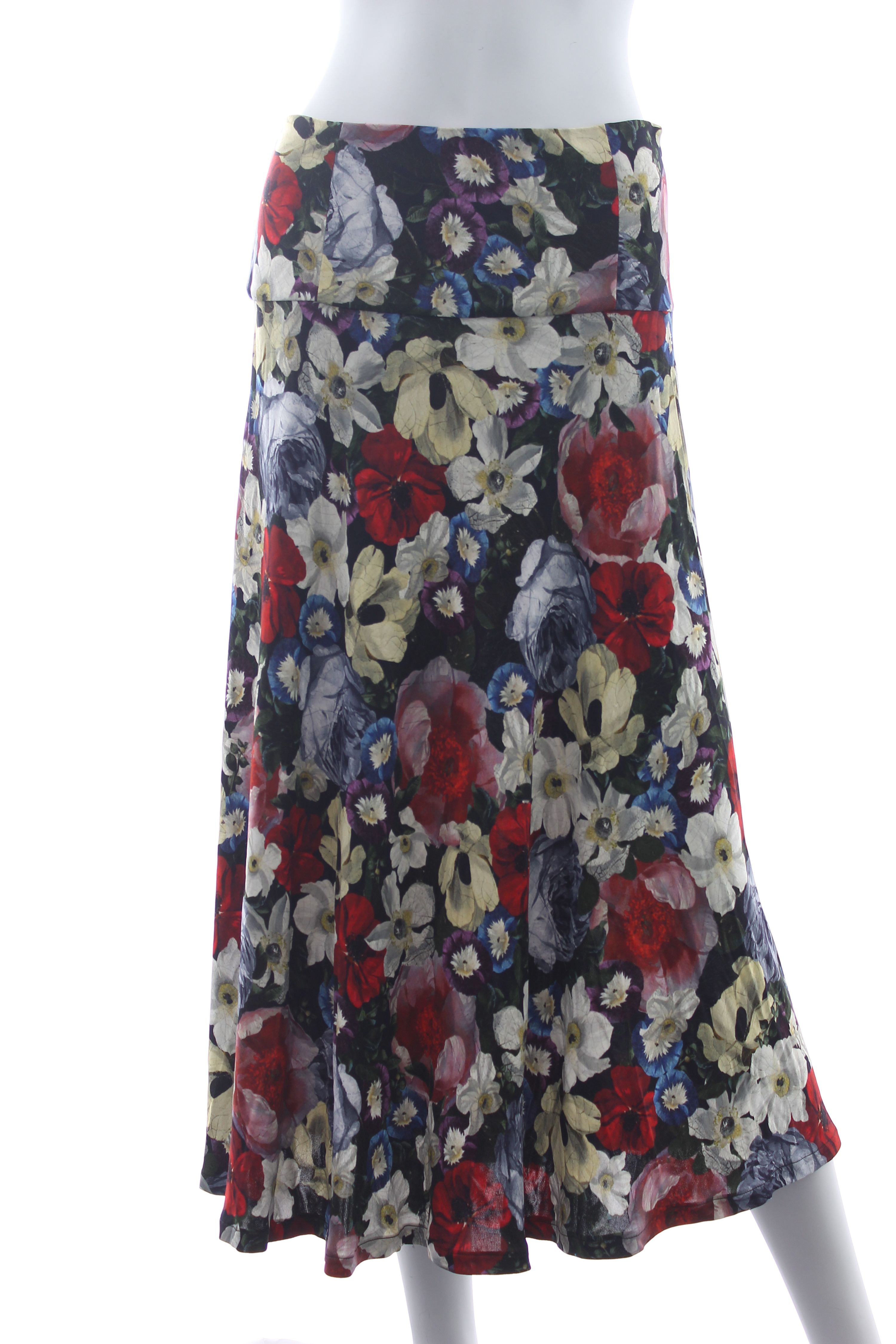 Preowned Erdem Elvin Floral Print Satin-Jersey Midi Skirt Size S Multi viscose