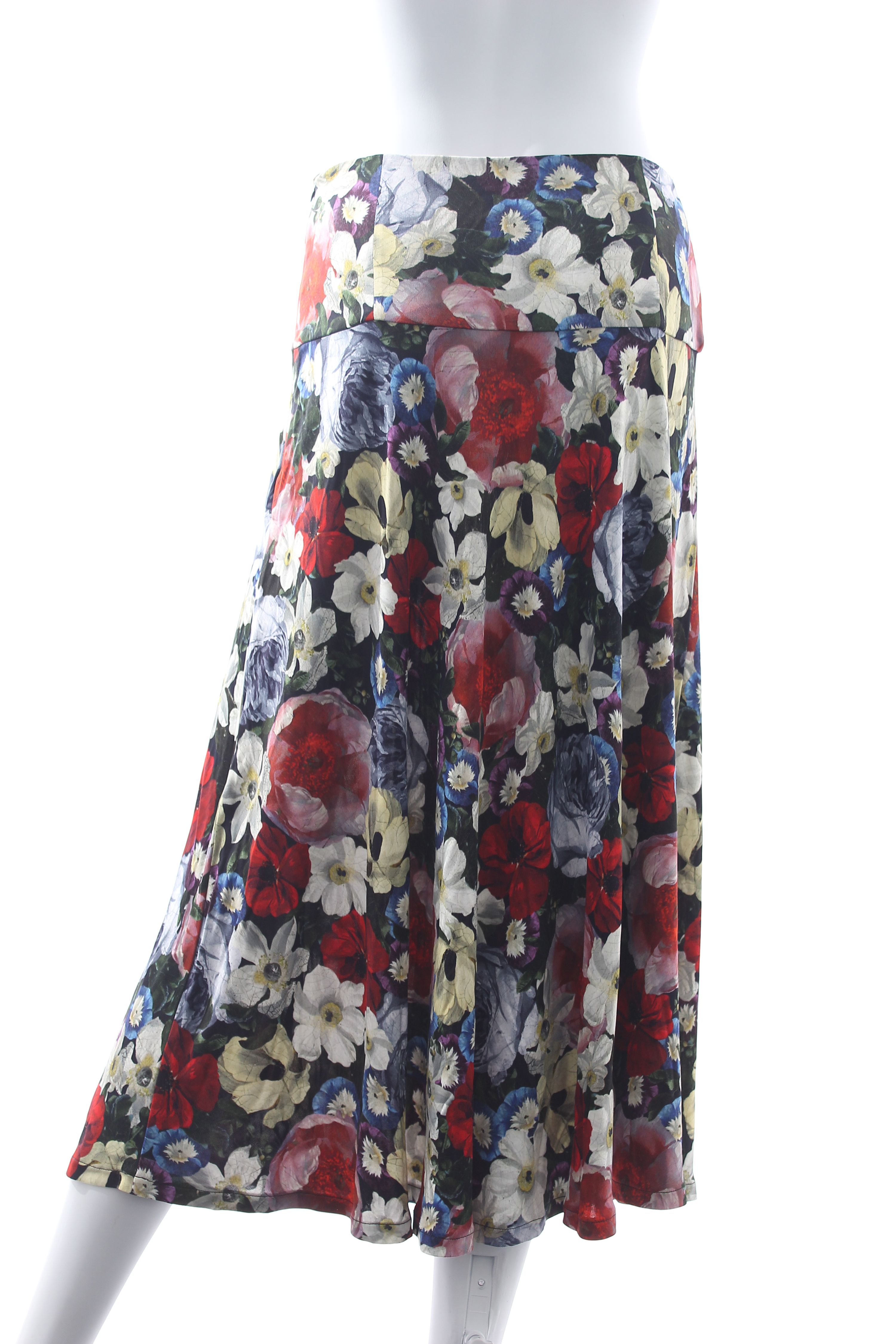 Preowned Erdem Elvin Floral Print Satin-Jersey Midi Skirt Size S Multi viscose