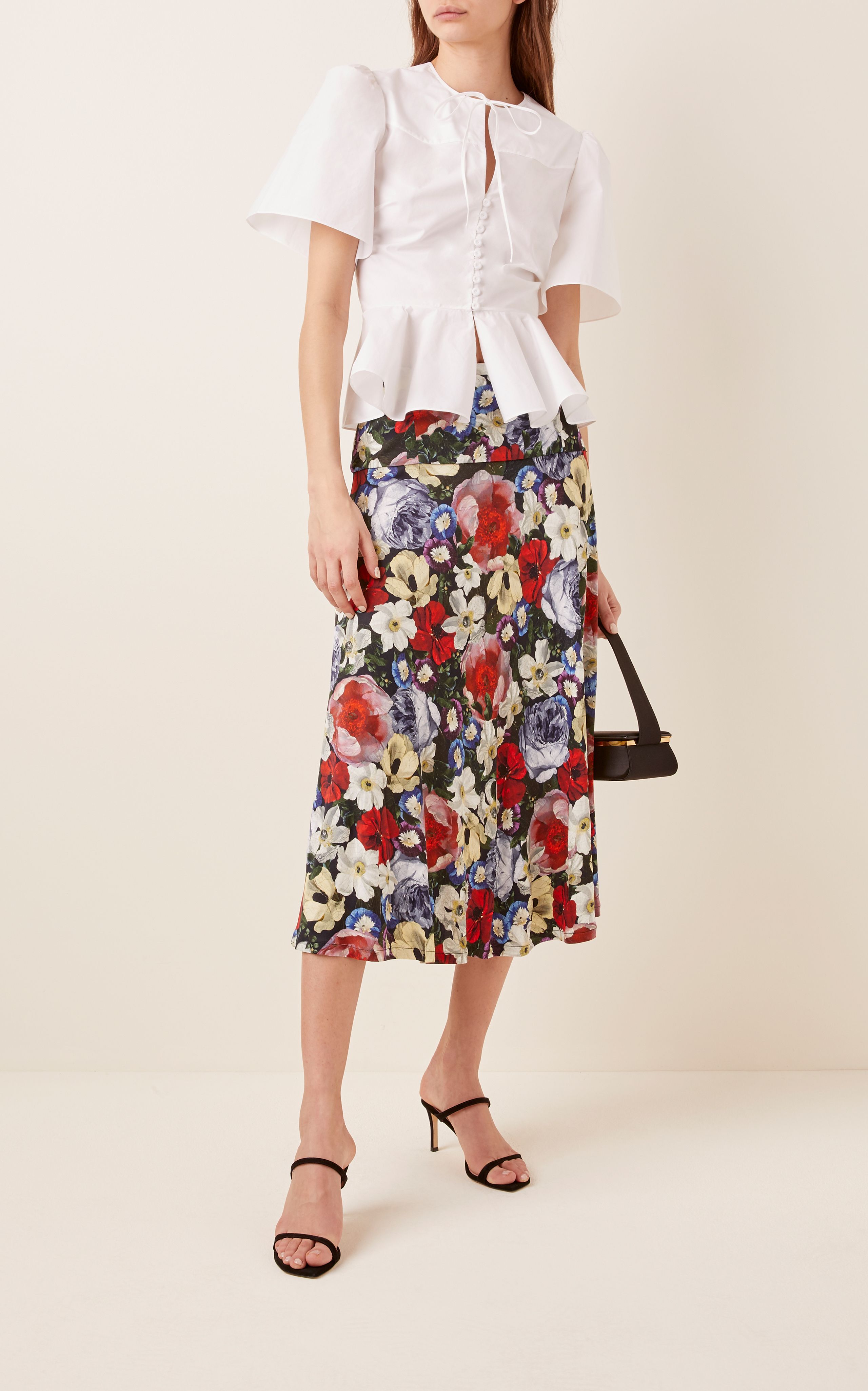 Preowned Erdem Elvin Floral Print Satin-Jersey Midi Skirt Size S Multi viscose