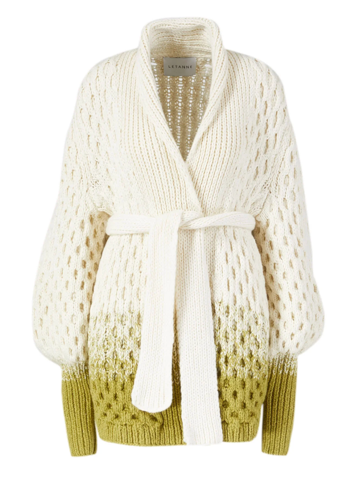 Letanne Cream and Khaki Cashmere Aurora Knitted Cardigan Cream Khaki