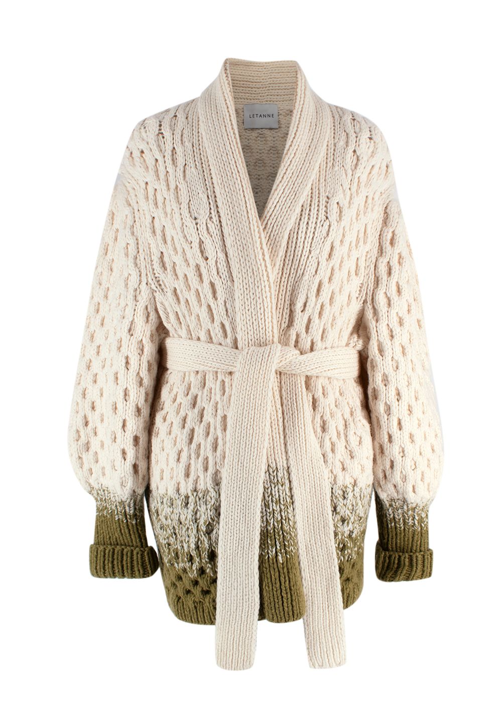 Letanne Cream and Khaki Cashmere Aurora Knitted Cardigan Cream Khaki