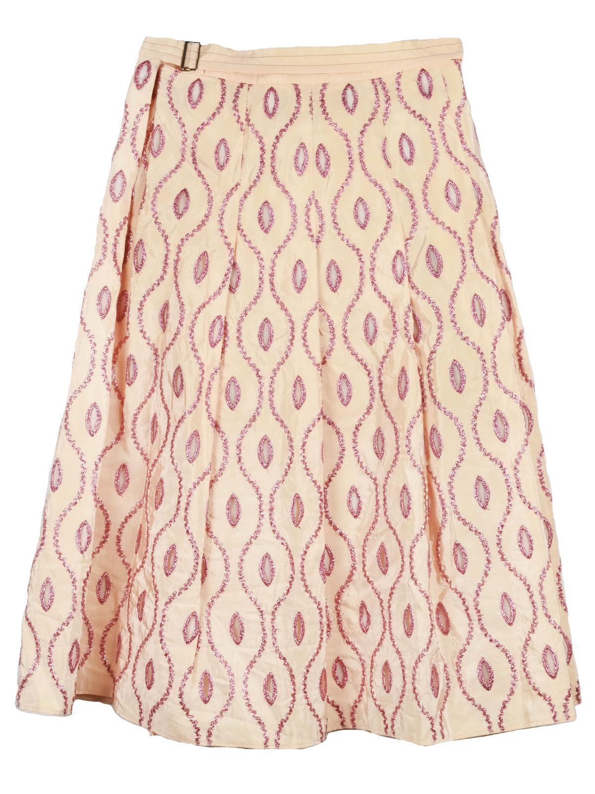 Marni Belted cutout metallic embroidered taffeta skirt Size L Peach polyester