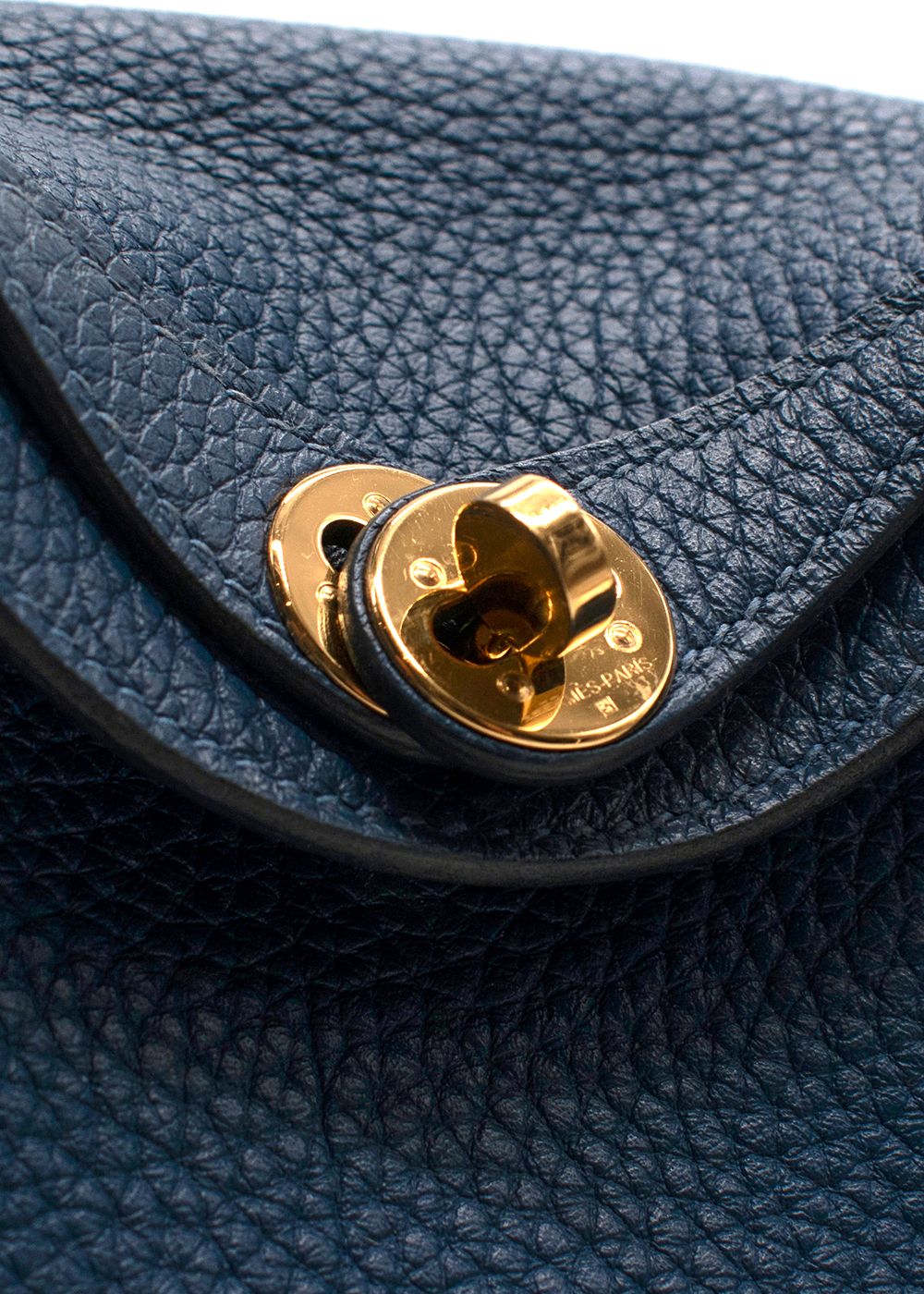 Preowned Hermes Taurillon Clemence Mini Lindy in Deep Bleu with Gold Hardware blue calfskin leather