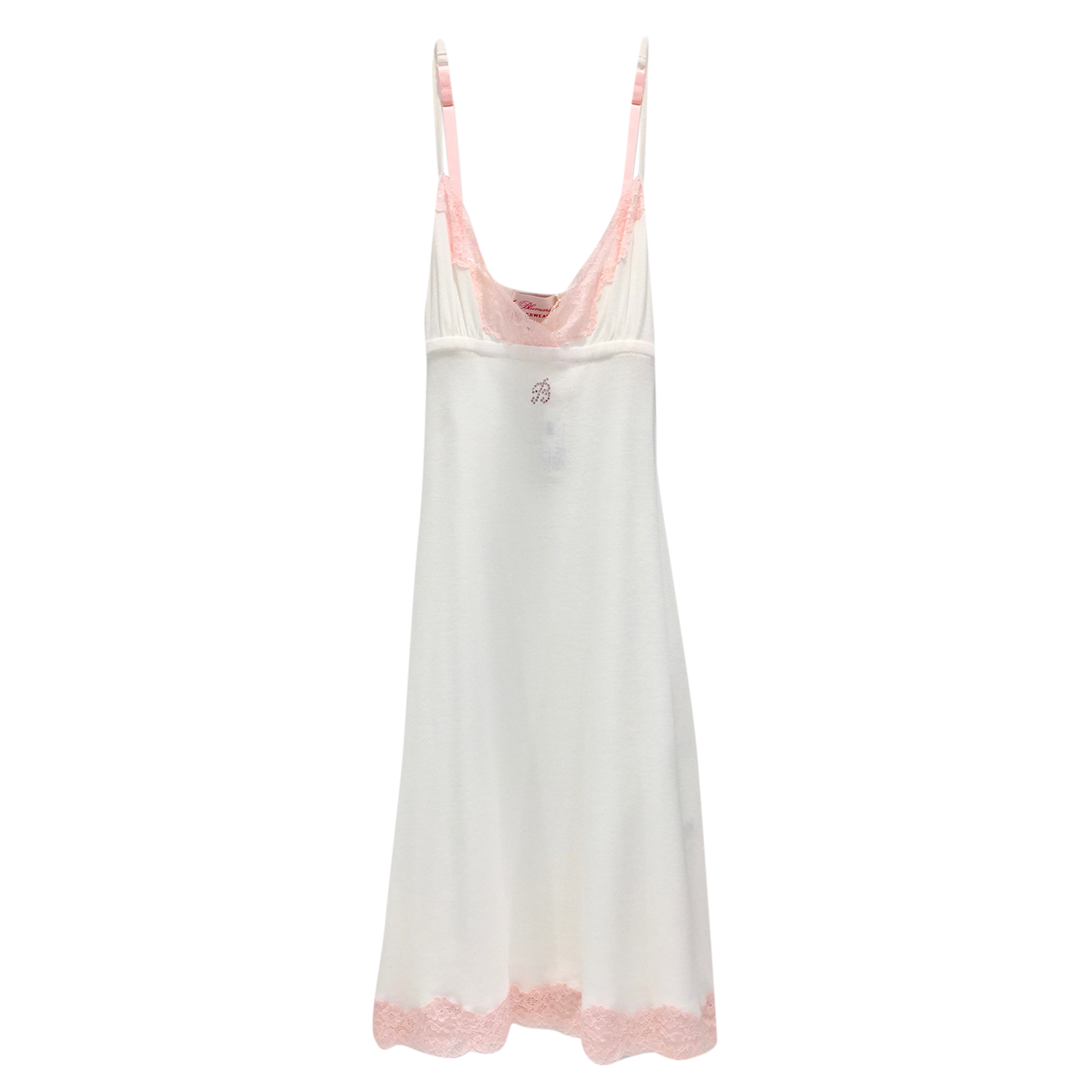 Blumarine White  Pink Leavers Lace Slip Dress Size M cotton