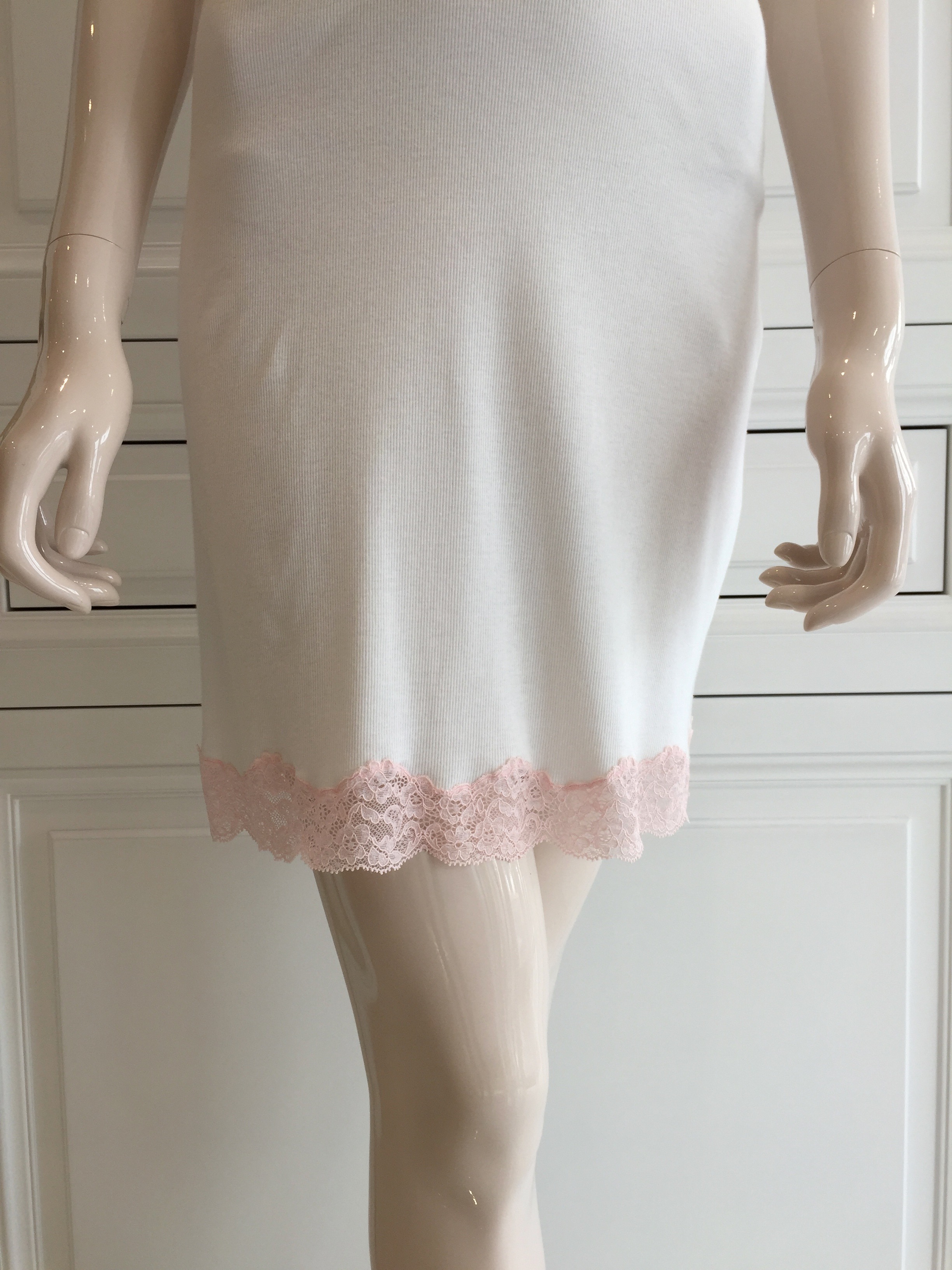 Blumarine White  Pink Leavers Lace Slip Dress Size M cotton