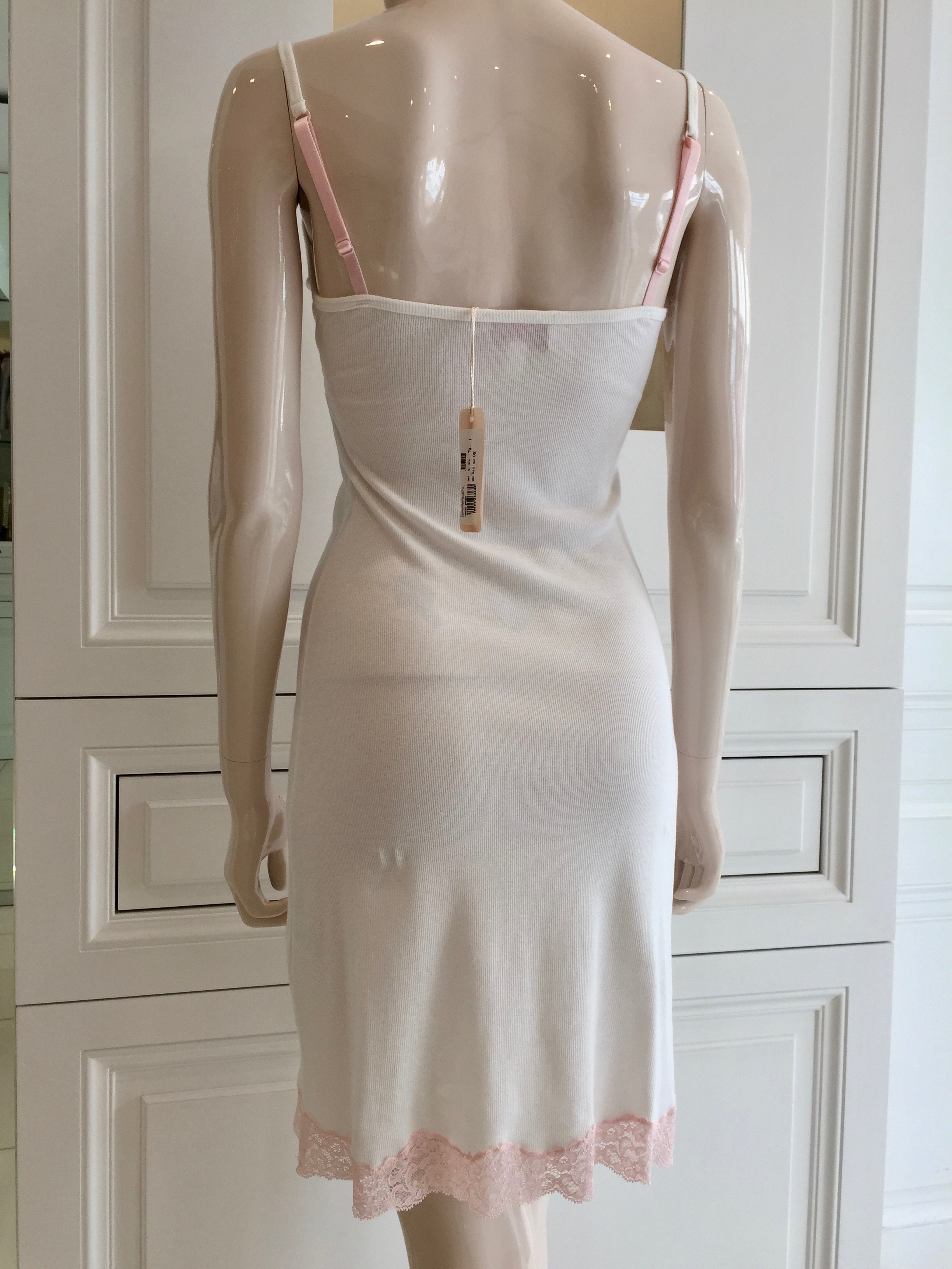 Blumarine White  Pink Leavers Lace Slip Dress Size M cotton