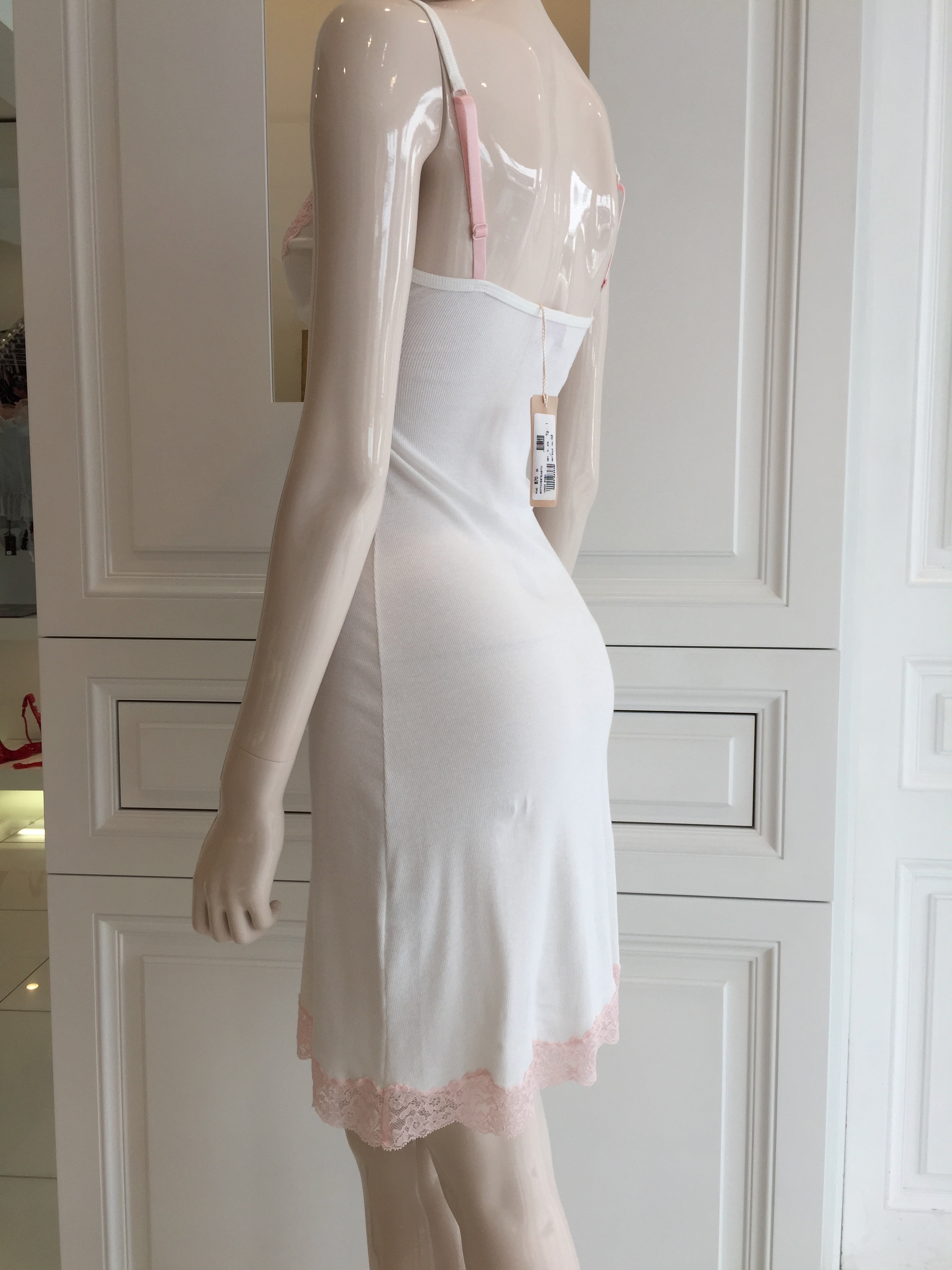 Blumarine White  Pink Leavers Lace Slip Dress Size M cotton