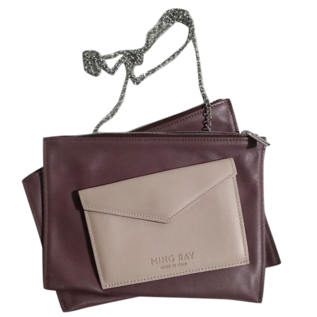 Preowned Ming Ray Violet Envelope Chain Clutch Purple leather