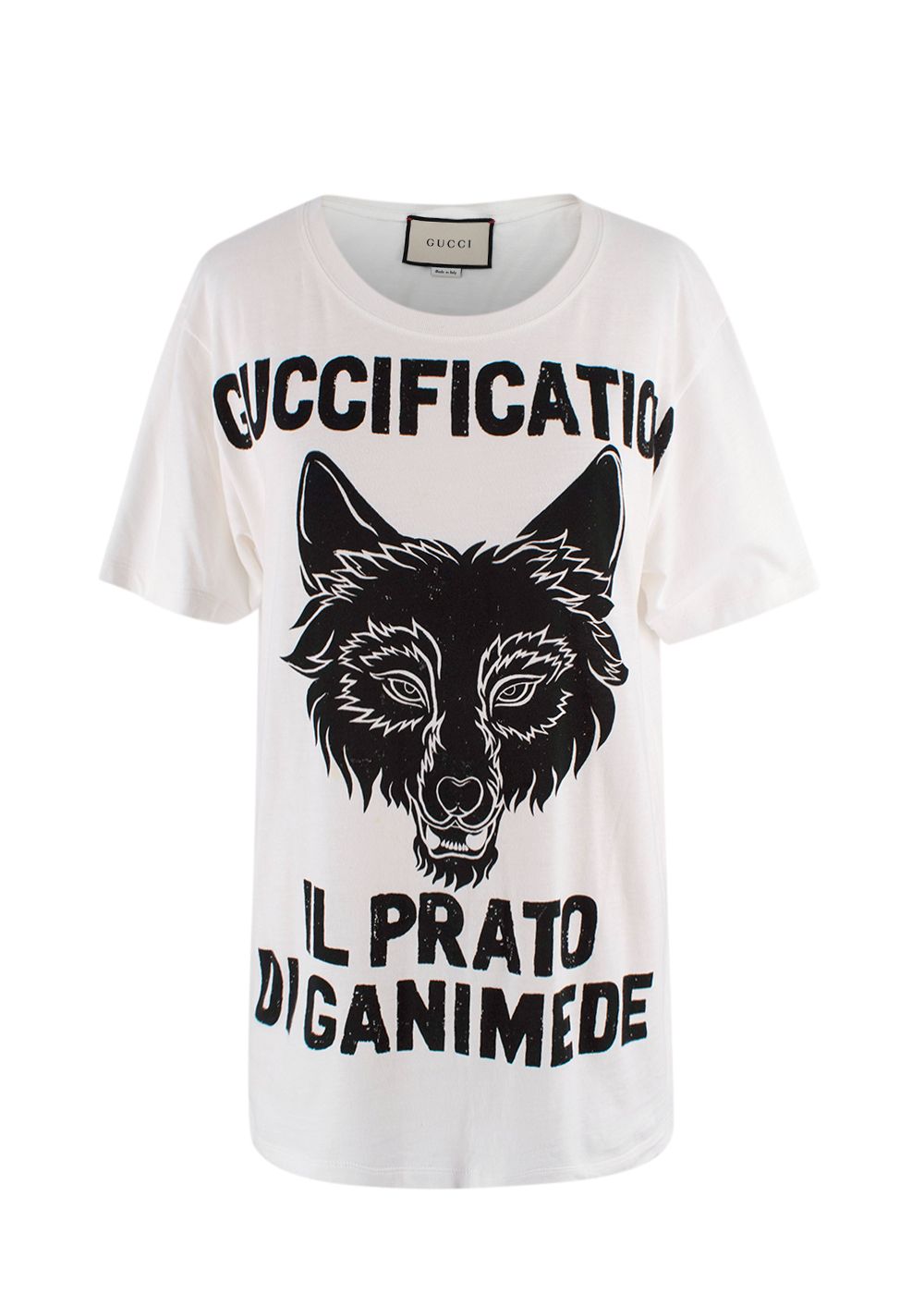 Preowned Gucci White Wolf Guccificiation Printed T-Shirt Size XXS white black cotton