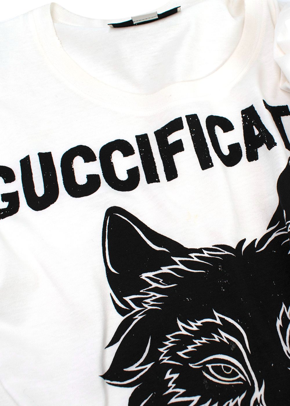 Preowned Gucci White Wolf Guccificiation Printed T-Shirt Size XXS white black cotton