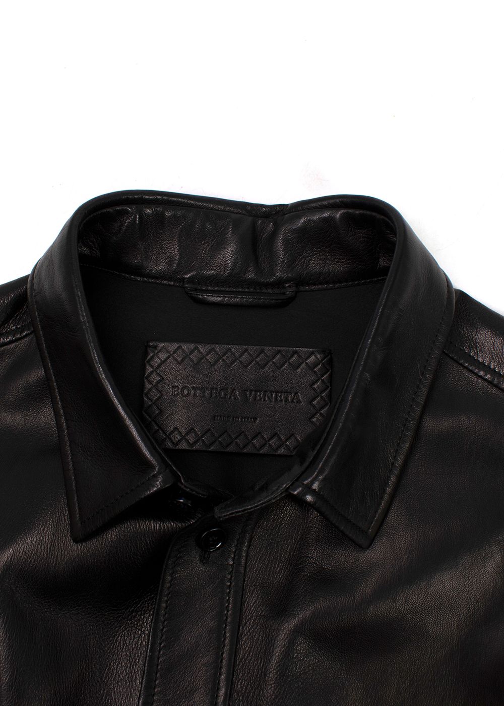 Preowned Bottega Veneta Black Lambskin Short Sleeve Shirt Size XXS leather