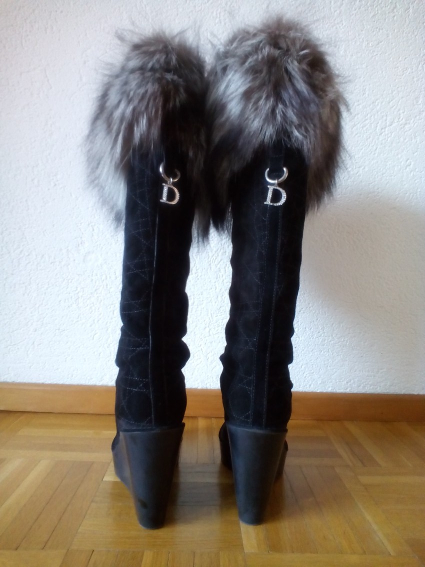 Dior Suede and  Fox Fur Tall Boots Size 37