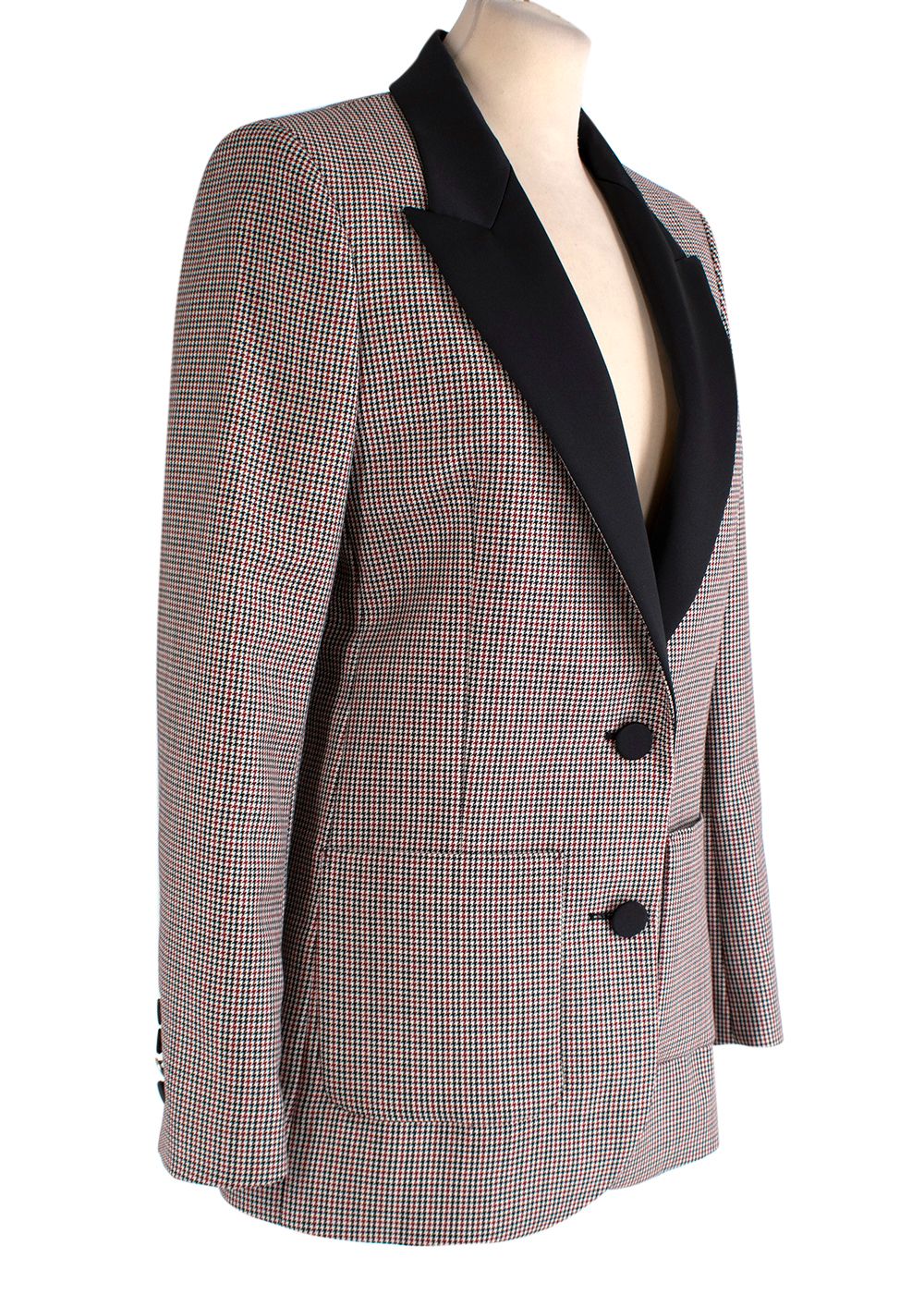 Preowned Racil Contrast Lapel Micro Houndstooth Blazer Size XS Multicolour wool