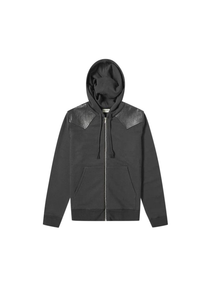 Men's Preowned Saint Laurent Leather Insert Zip Hoodie Size S black cotton