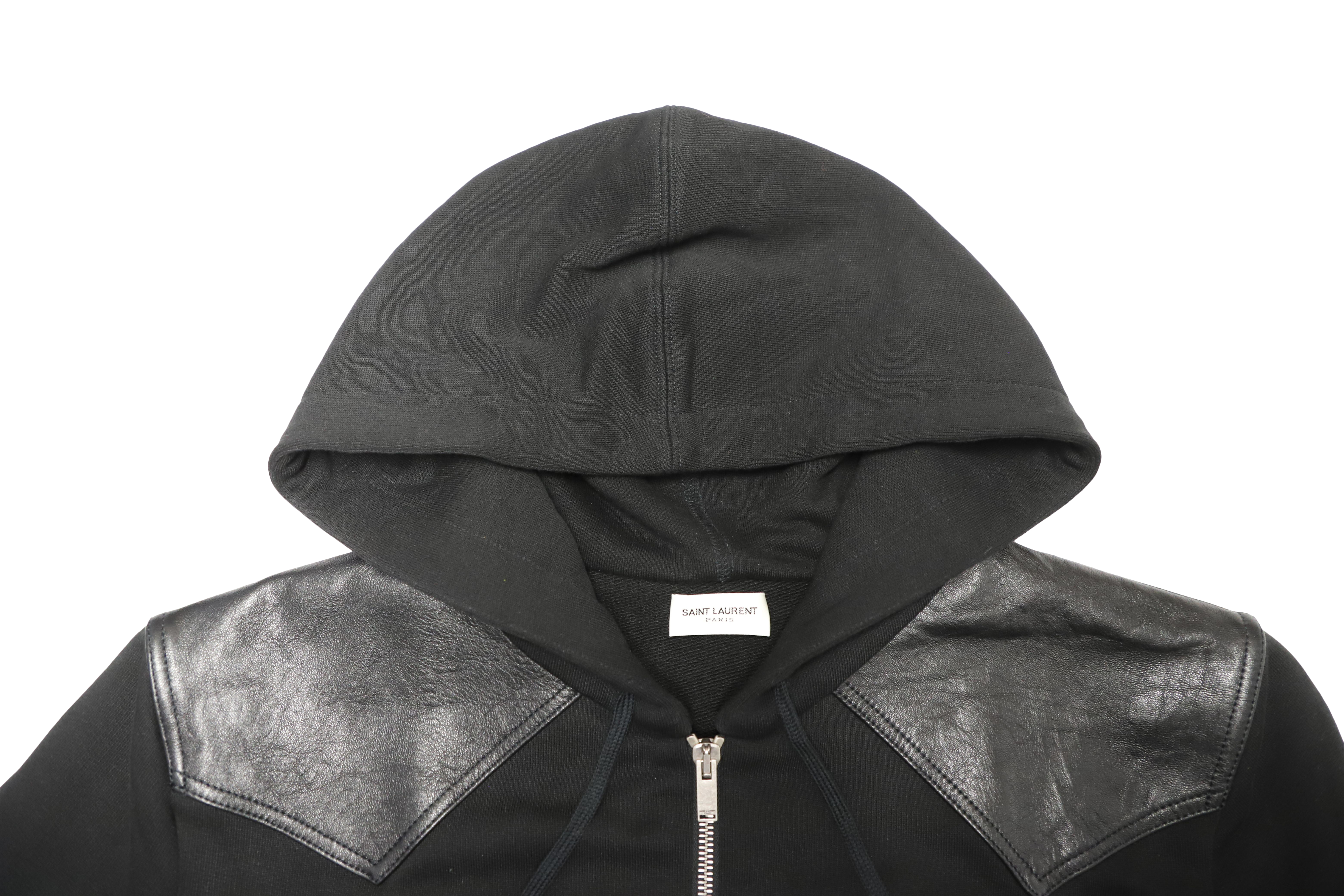 Men's Preowned Saint Laurent Leather Insert Zip Hoodie Size S black cotton