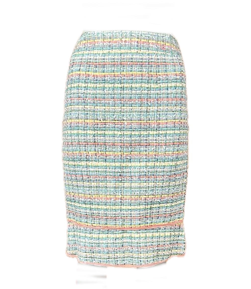 Chanel Multicoloured Ribbon Tweed Midi Skirt Size S pastels