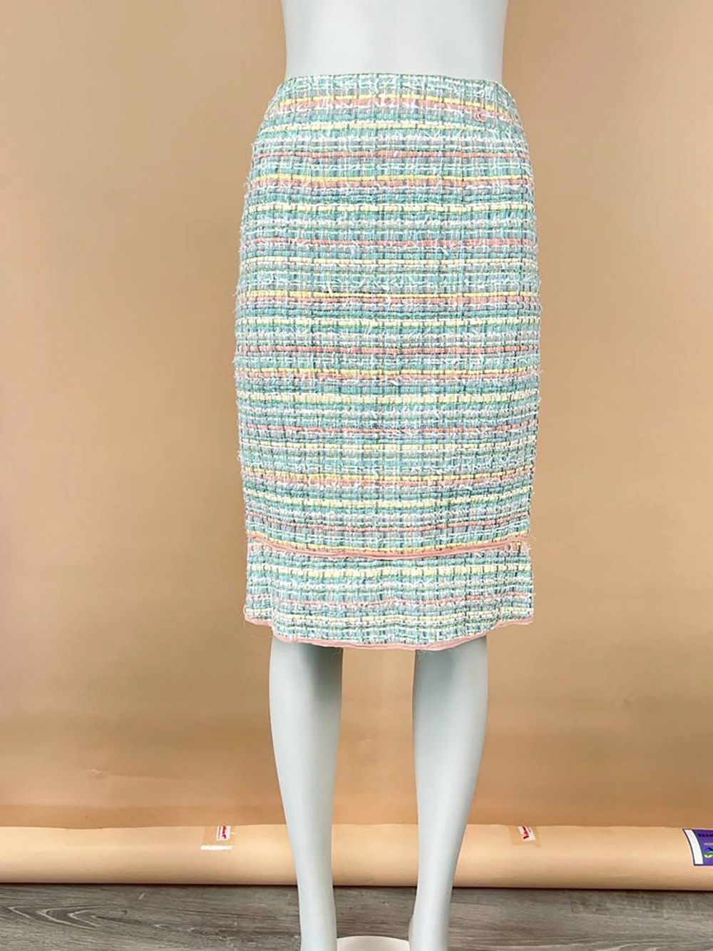 Chanel Multicoloured Ribbon Tweed Midi Skirt Size S pastels