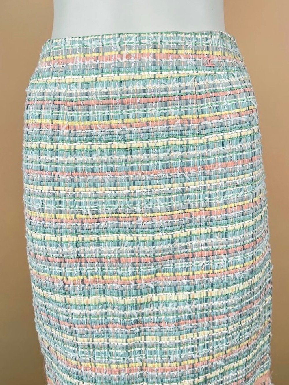 Chanel Multicoloured Ribbon Tweed Midi Skirt Size S pastels