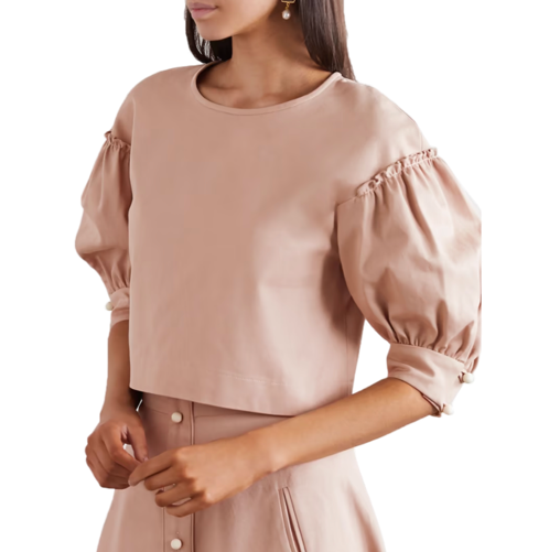 Anna Mason Rose Cropped Cotton-twill Blouse Size S