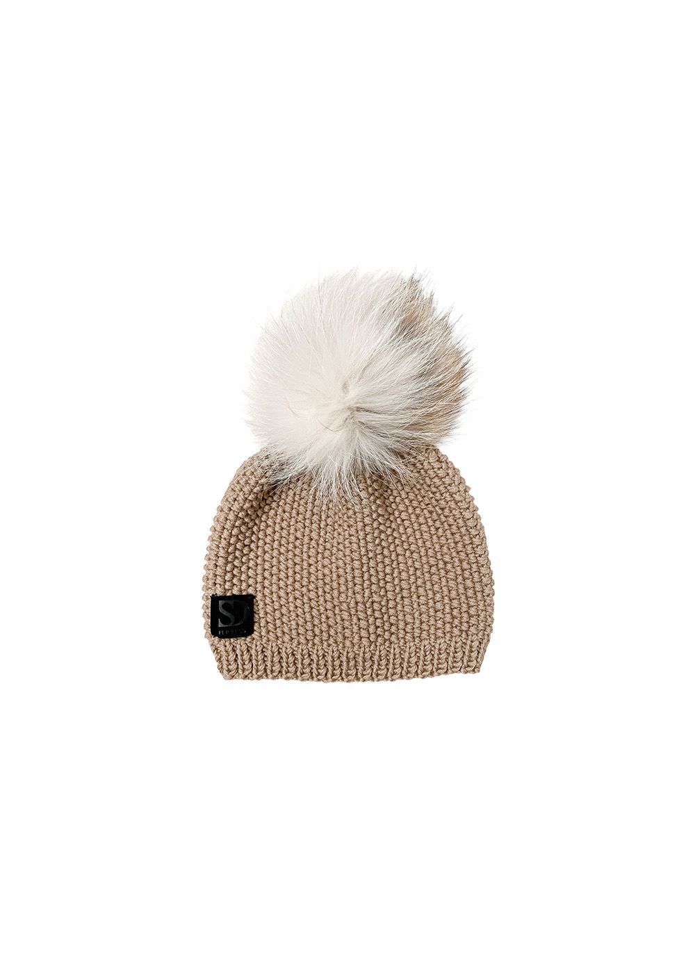 FurbySD Merino Wool Beanie with Fox Fur Pom Pom Brown