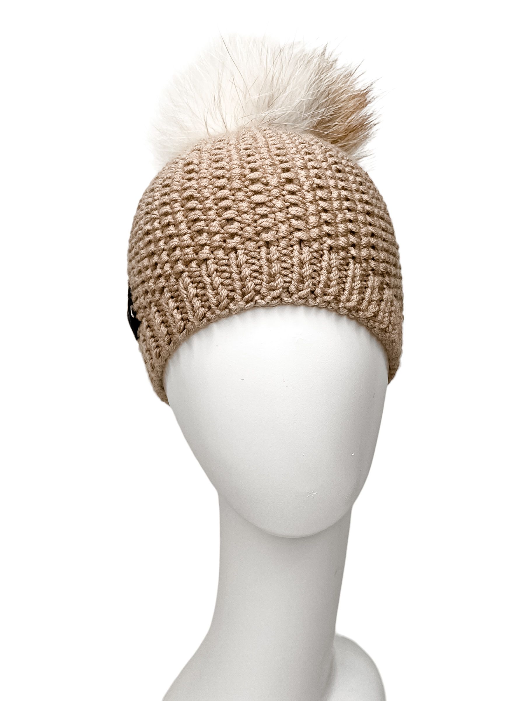 FurbySD Merino Wool Beanie with Fox Fur Pom Pom Brown