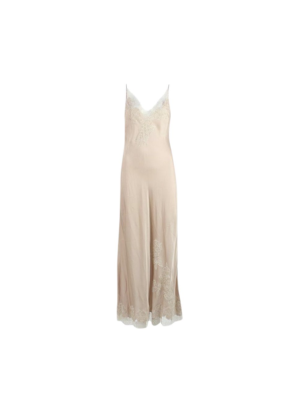 Carine Gilson nude silk crepe lace trimmed slip Size S Champagne/nude/beige