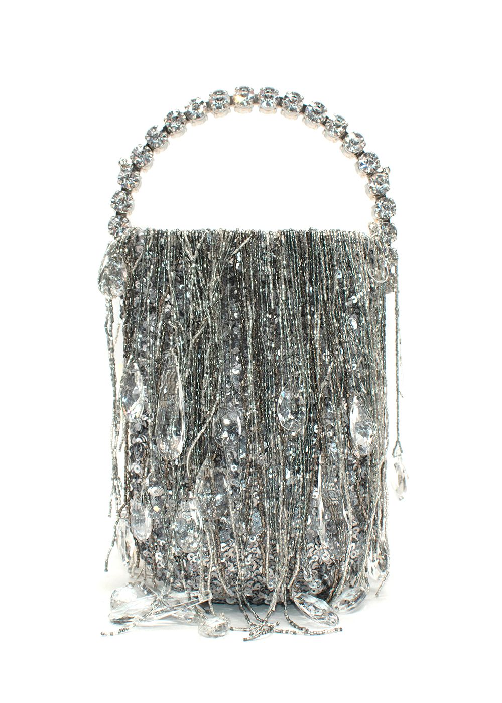 L'Alingi Metallic Silver Crystals Micro Fringe Eternity Bag satin