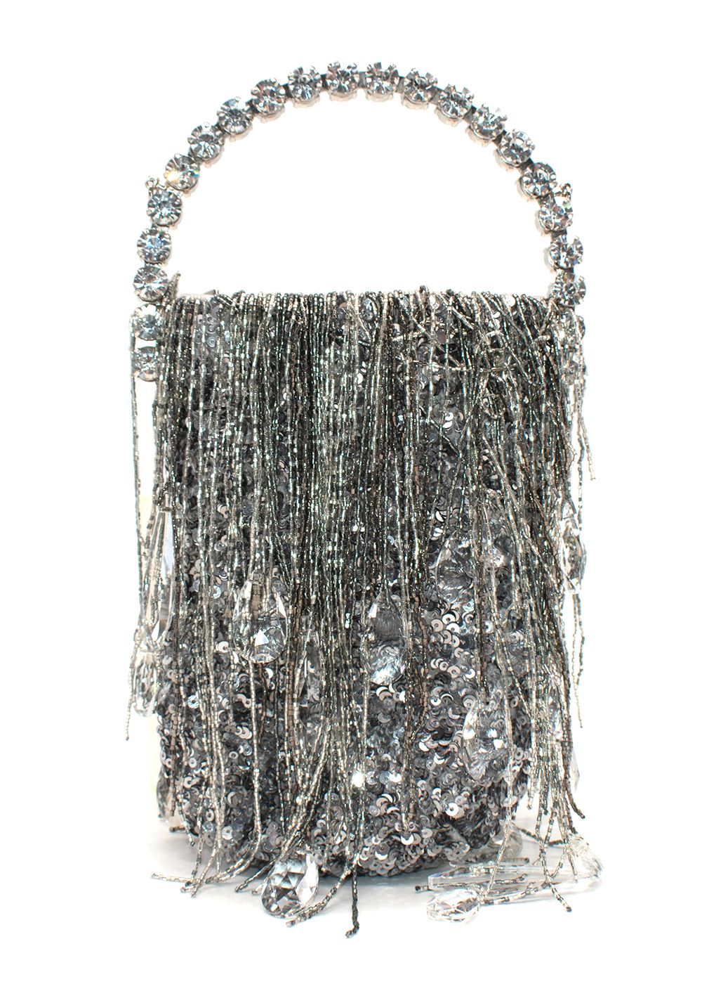 L'Alingi Metallic Silver Crystals Micro Fringe Eternity Bag satin