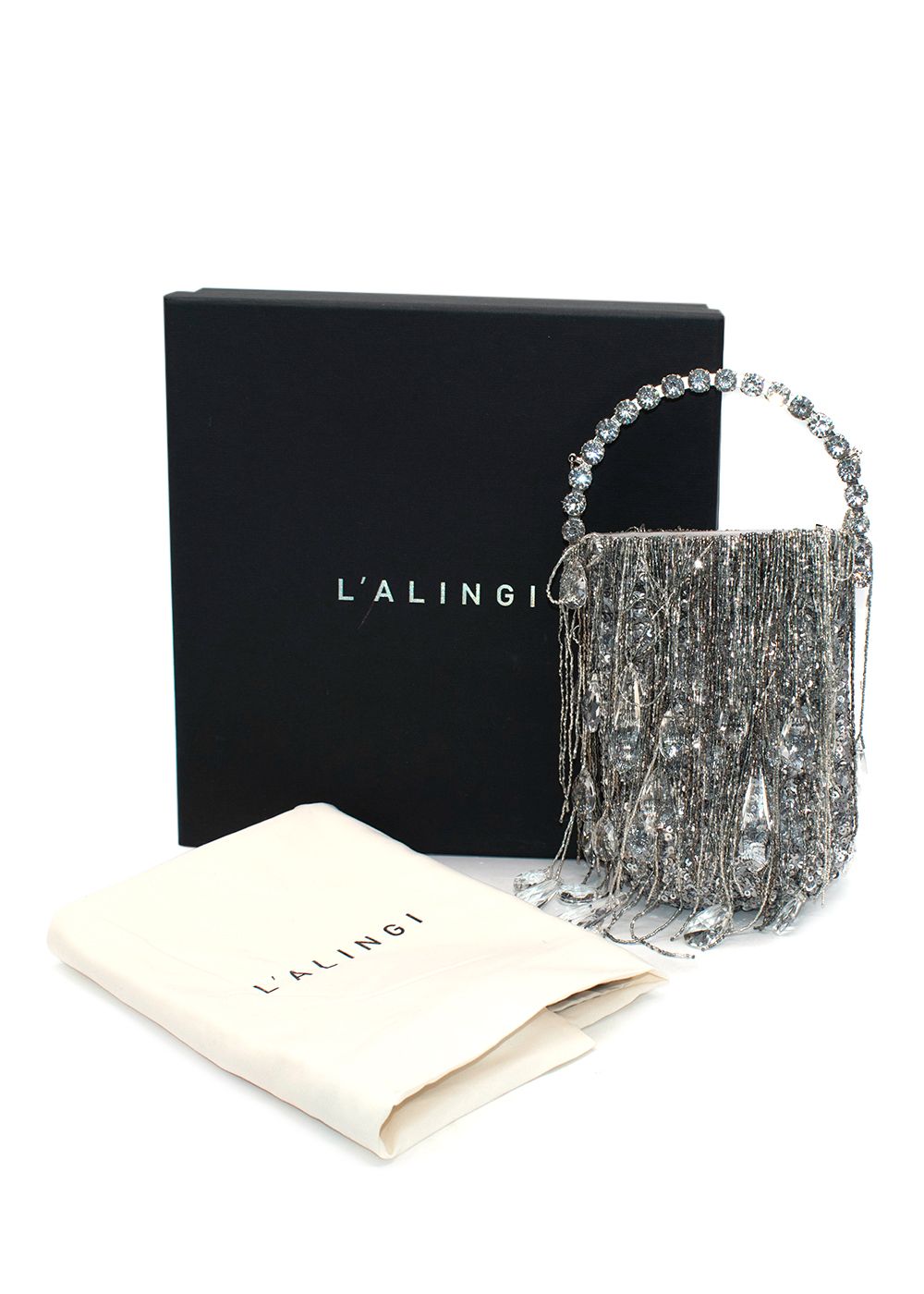 L'Alingi Metallic Silver Crystals Micro Fringe Eternity Bag satin