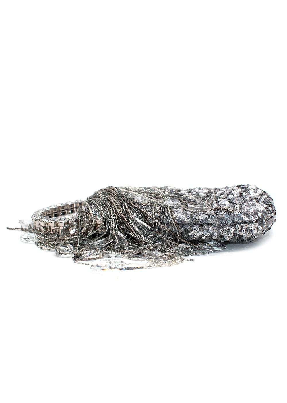 L'Alingi Metallic Silver Crystals Micro Fringe Eternity Bag satin